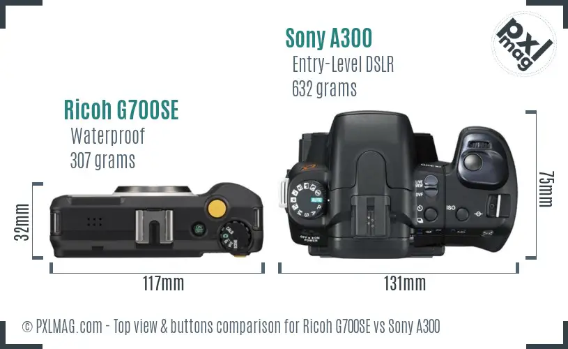 Ricoh G700SE vs Sony A300 top view buttons comparison