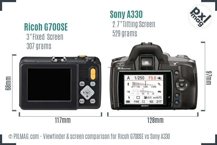 Ricoh G700SE vs Sony A330 Screen and Viewfinder comparison