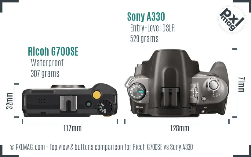 Ricoh G700SE vs Sony A330 top view buttons comparison