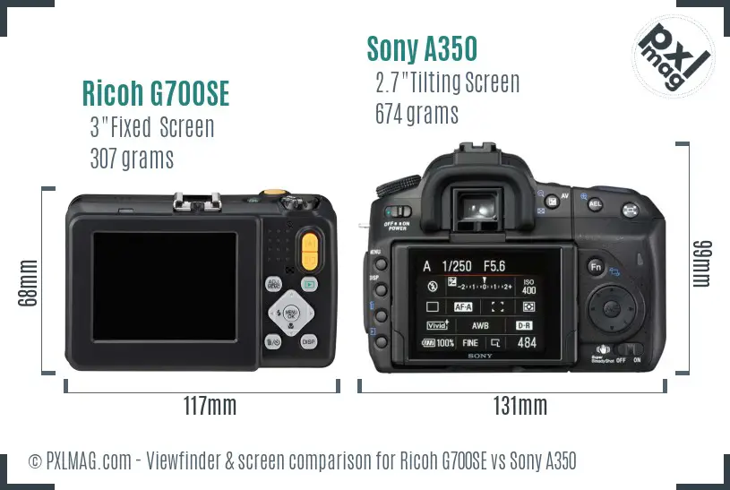 Ricoh G700SE vs Sony A350 Screen and Viewfinder comparison