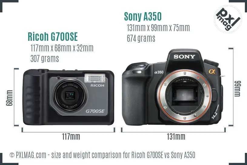 Ricoh G700SE vs Sony A350 size comparison