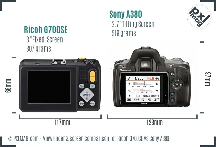 Ricoh G700SE vs Sony A380 Screen and Viewfinder comparison