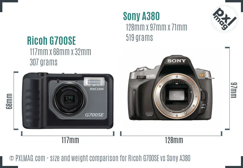 Ricoh G700SE vs Sony A380 size comparison