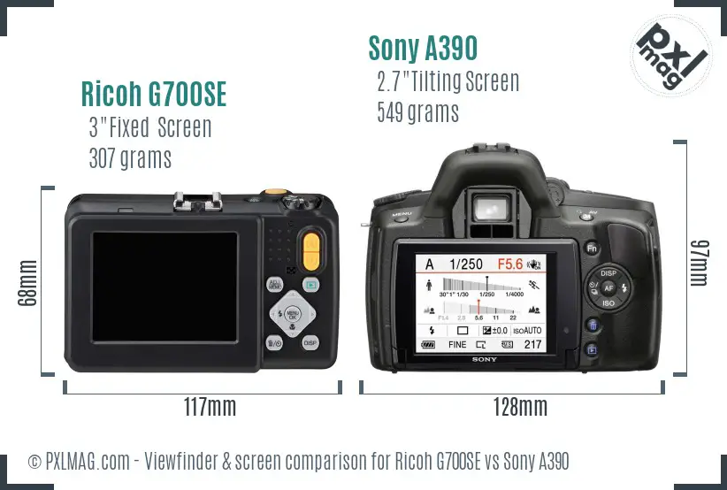 Ricoh G700SE vs Sony A390 Screen and Viewfinder comparison