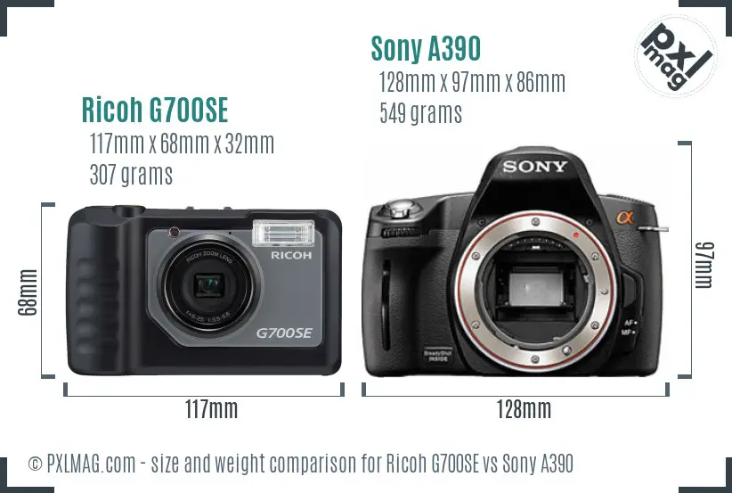 Ricoh G700SE vs Sony A390 size comparison