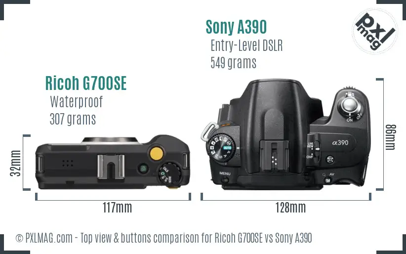 Ricoh G700SE vs Sony A390 top view buttons comparison