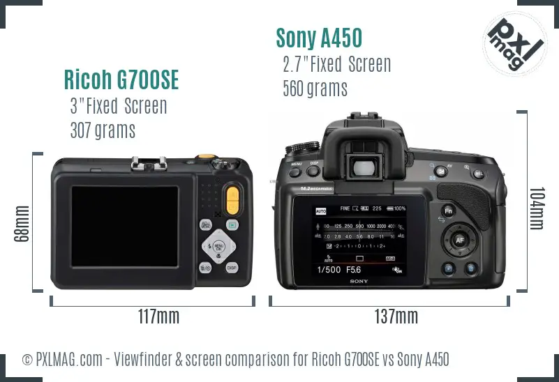 Ricoh G700SE vs Sony A450 Screen and Viewfinder comparison