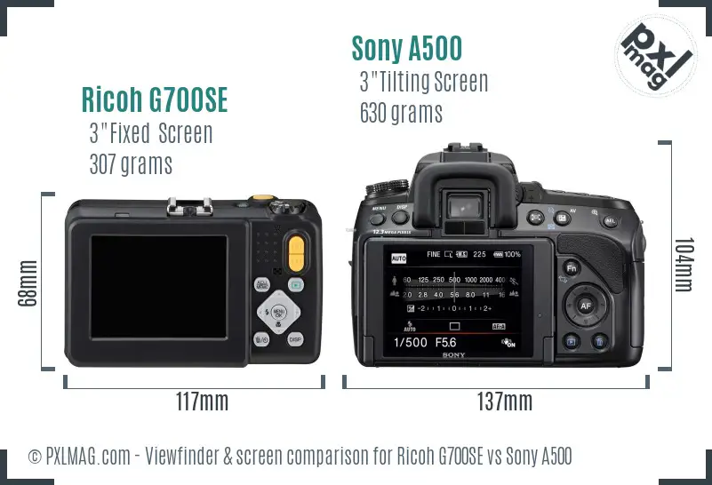 Ricoh G700SE vs Sony A500 Screen and Viewfinder comparison