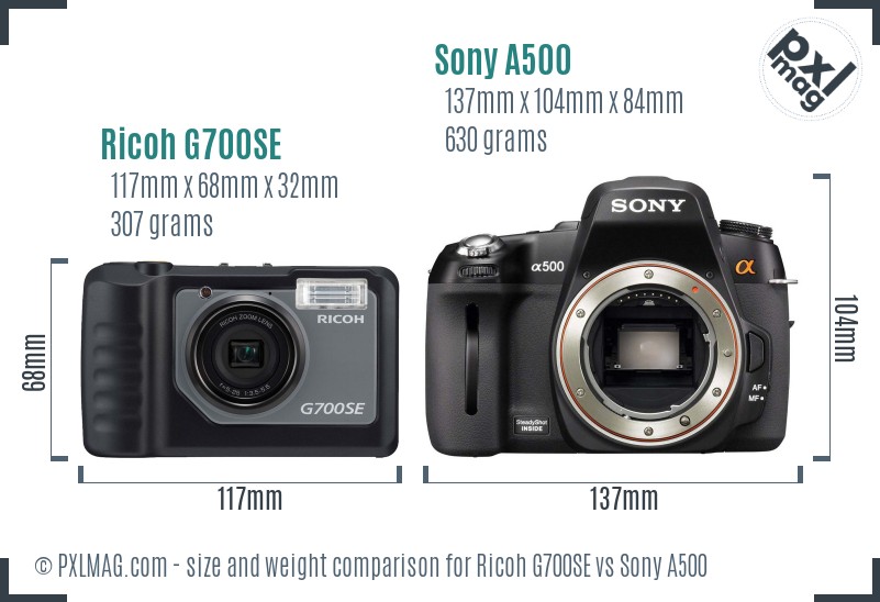 Ricoh G700SE vs Sony A500 size comparison