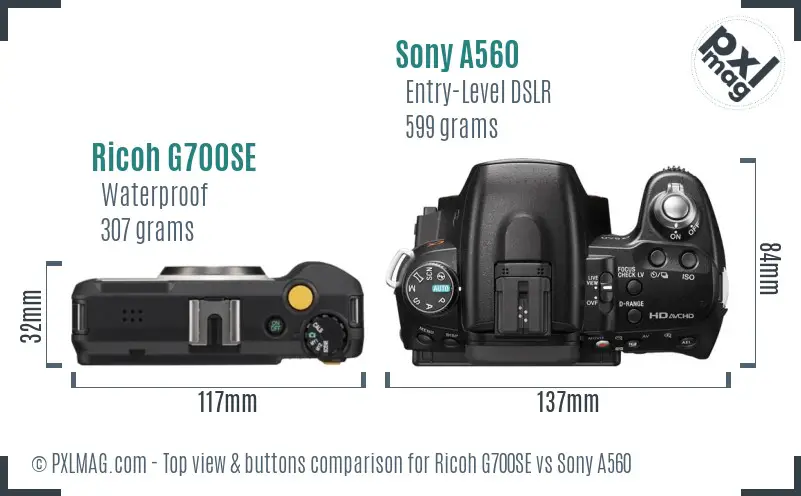 Ricoh G700SE vs Sony A560 top view buttons comparison