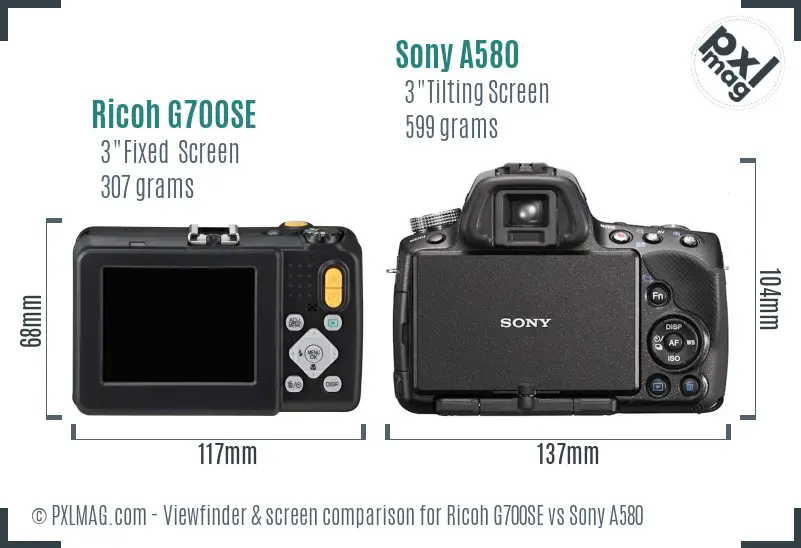 Ricoh G700SE vs Sony A580 Screen and Viewfinder comparison