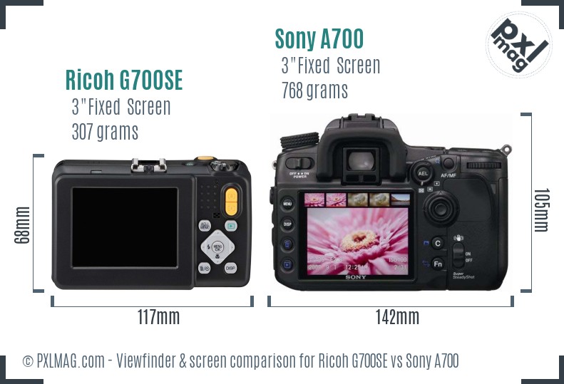 Ricoh G700SE vs Sony A700 Screen and Viewfinder comparison