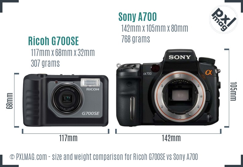 Ricoh G700SE vs Sony A700 size comparison