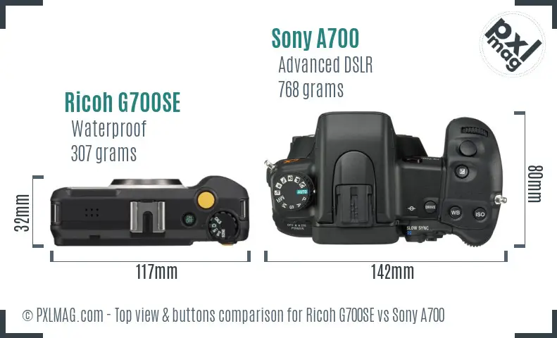 Ricoh G700SE vs Sony A700 top view buttons comparison