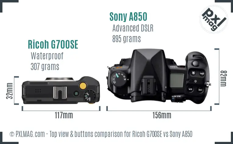 Ricoh G700SE vs Sony A850 top view buttons comparison