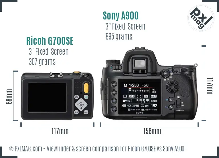 Ricoh G700SE vs Sony A900 Screen and Viewfinder comparison