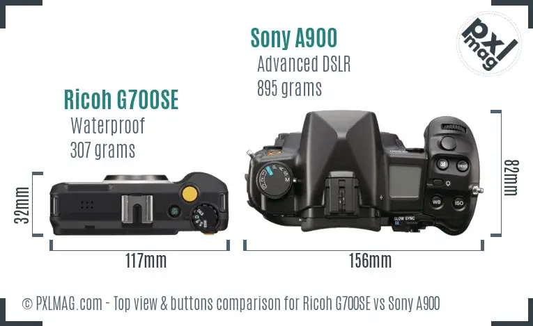 Ricoh G700SE vs Sony A900 top view buttons comparison
