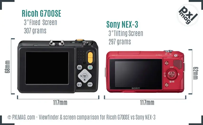 Ricoh G700SE vs Sony NEX-3 Screen and Viewfinder comparison