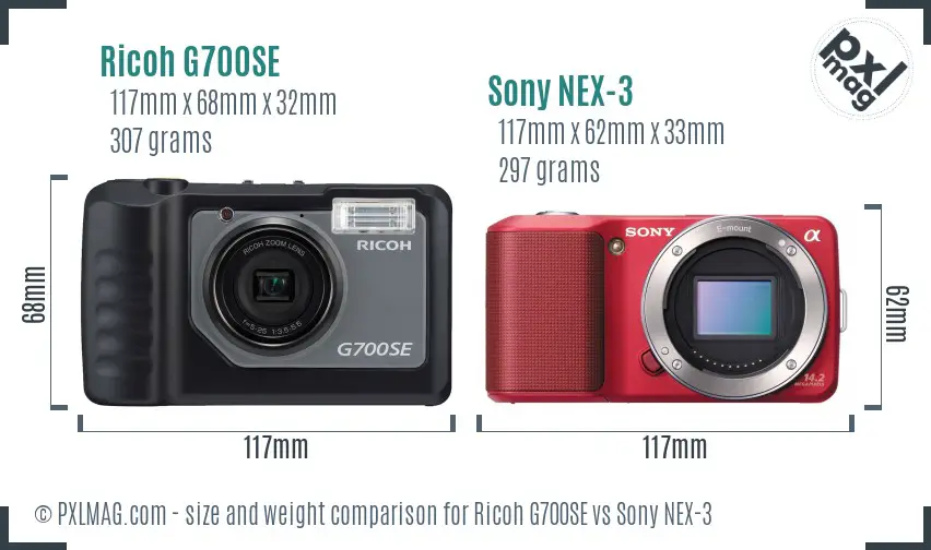 Ricoh G700SE vs Sony NEX-3 size comparison