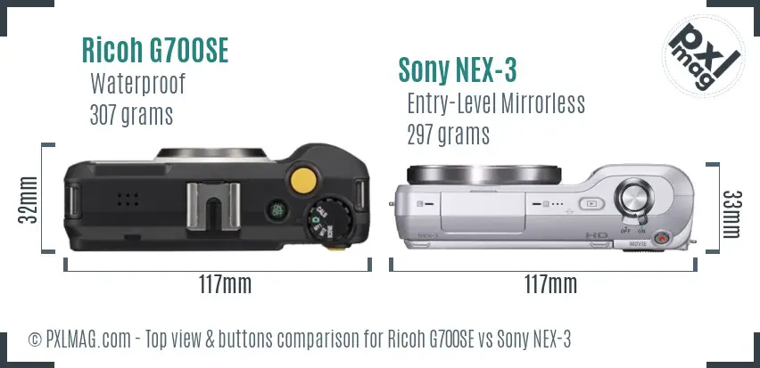 Ricoh G700SE vs Sony NEX-3 top view buttons comparison