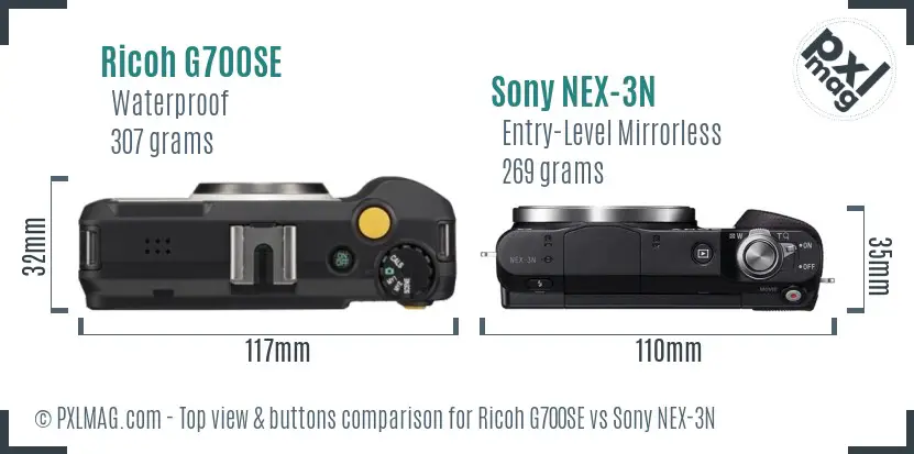 Ricoh G700SE vs Sony NEX-3N top view buttons comparison