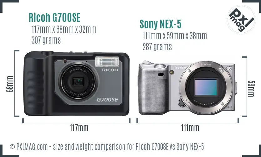 Ricoh G700SE vs Sony NEX-5 size comparison