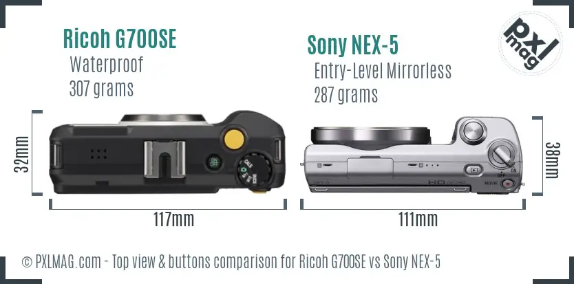 Ricoh G700SE vs Sony NEX-5 top view buttons comparison