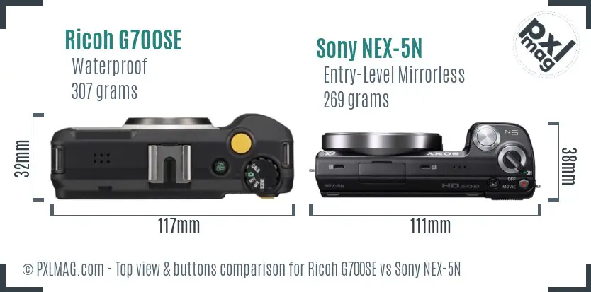 Ricoh G700SE vs Sony NEX-5N top view buttons comparison