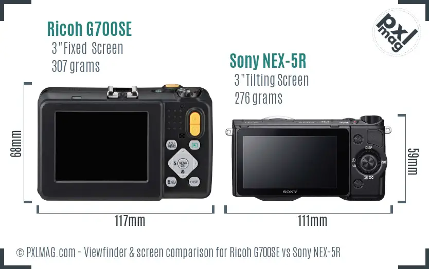 Ricoh G700SE vs Sony NEX-5R Screen and Viewfinder comparison