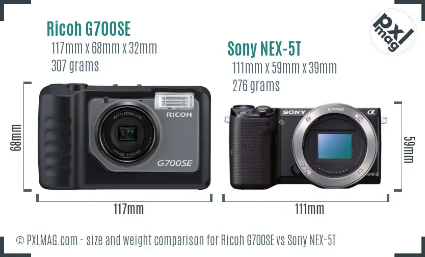 Ricoh G700SE vs Sony NEX-5T size comparison