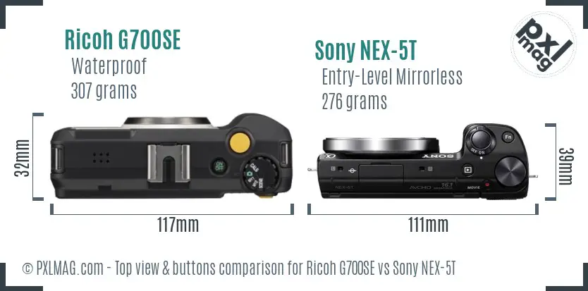 Ricoh G700SE vs Sony NEX-5T top view buttons comparison