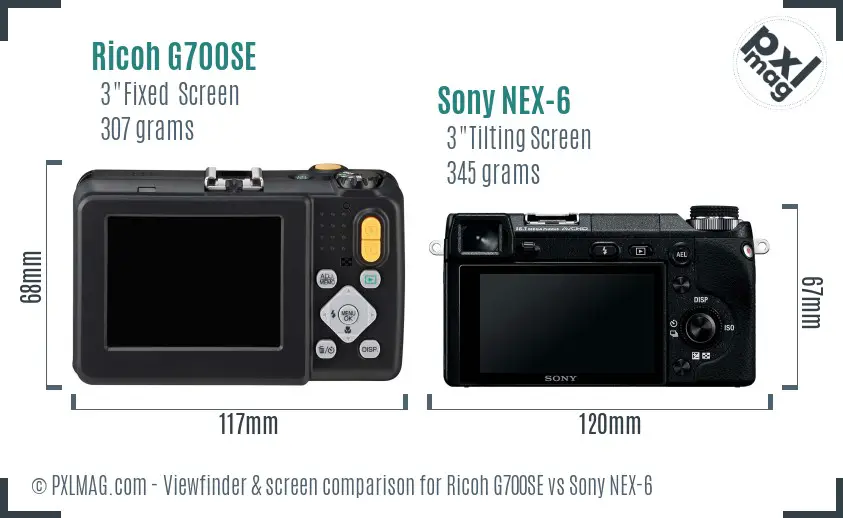 Ricoh G700SE vs Sony NEX-6 Screen and Viewfinder comparison