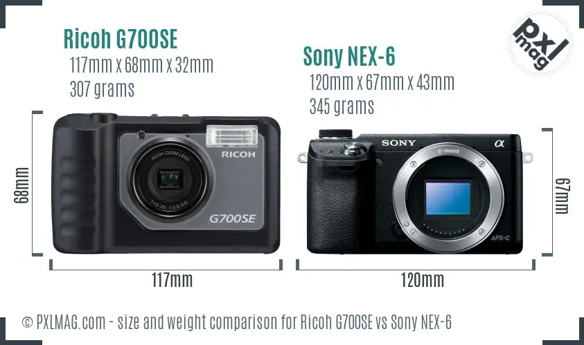 Ricoh G700SE vs Sony NEX-6 size comparison