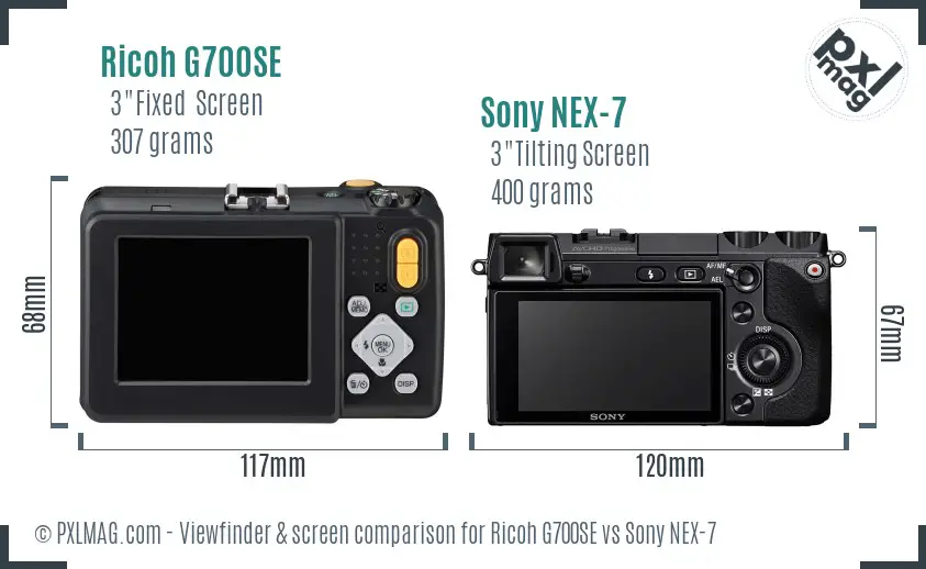 Ricoh G700SE vs Sony NEX-7 Screen and Viewfinder comparison