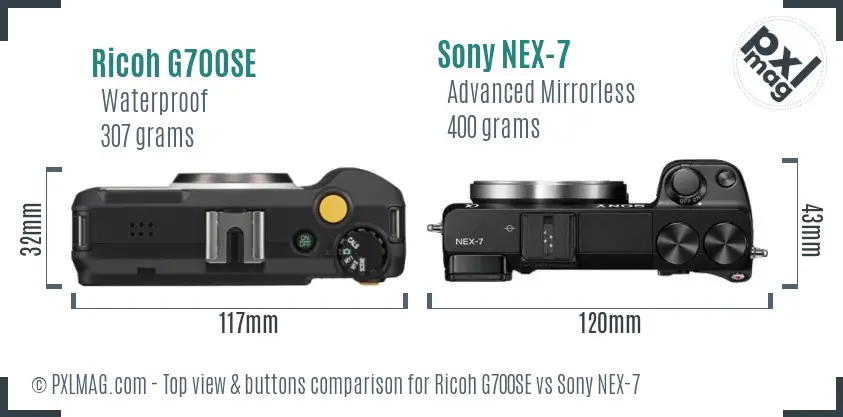Ricoh G700SE vs Sony NEX-7 top view buttons comparison