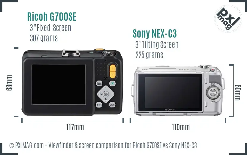 Ricoh G700SE vs Sony NEX-C3 Screen and Viewfinder comparison