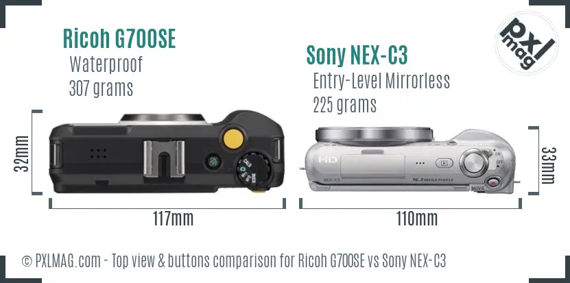 Ricoh G700SE vs Sony NEX-C3 top view buttons comparison