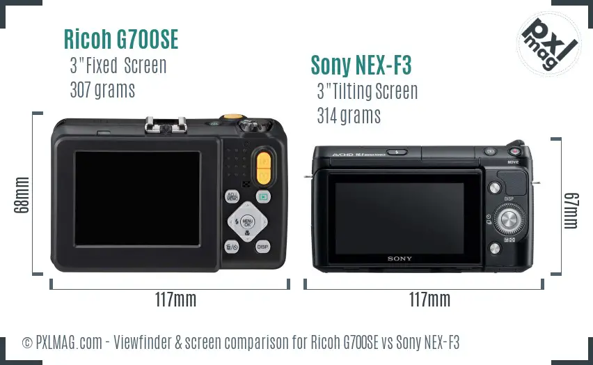Ricoh G700SE vs Sony NEX-F3 Screen and Viewfinder comparison