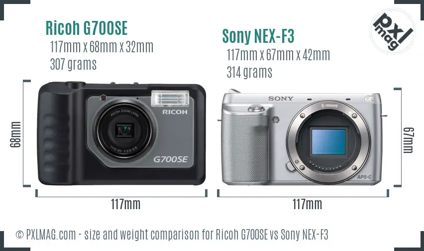 Ricoh G700SE vs Sony NEX-F3 size comparison