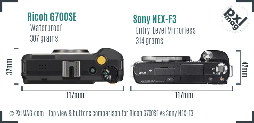Ricoh G700SE vs Sony NEX-F3 top view buttons comparison