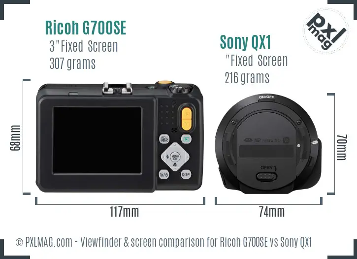Ricoh G700SE vs Sony QX1 Screen and Viewfinder comparison