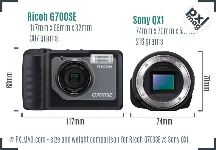 Ricoh G700SE vs Sony QX1 size comparison