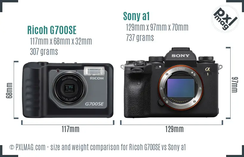 Ricoh G700SE vs Sony a1 size comparison