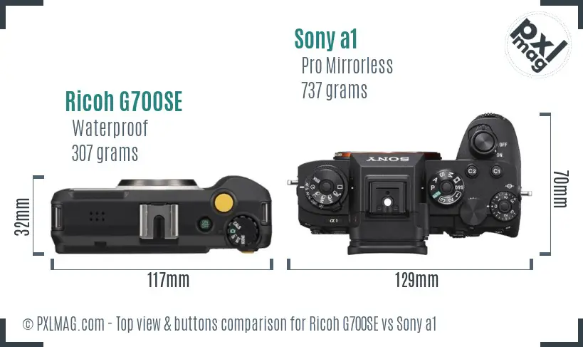 Ricoh G700SE vs Sony a1 top view buttons comparison