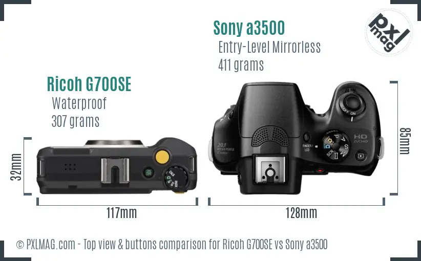 Ricoh G700SE vs Sony a3500 top view buttons comparison