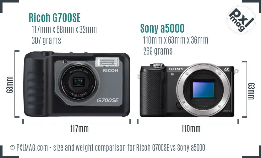 Ricoh G700SE vs Sony a5000 size comparison