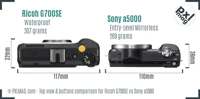 Ricoh G700SE vs Sony a5000 top view buttons comparison