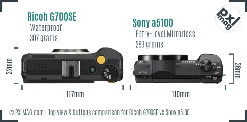 Ricoh G700SE vs Sony a5100 top view buttons comparison