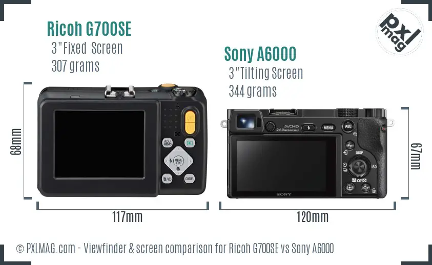 Ricoh G700SE vs Sony A6000 Screen and Viewfinder comparison