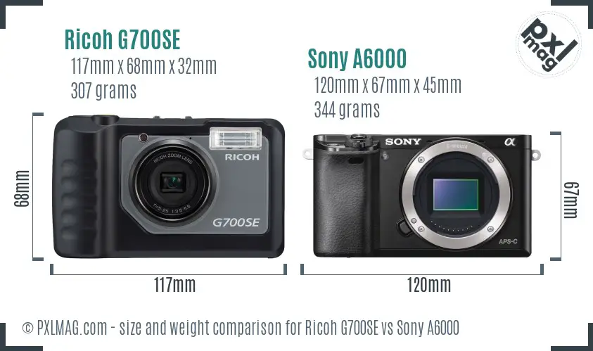 Ricoh G700SE vs Sony A6000 size comparison